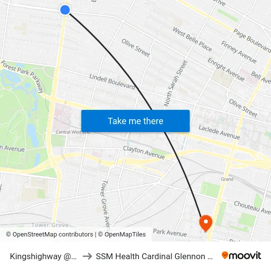 Kingshighway @ Delmar Sb to SSM Health Cardinal Glennon Children's Hospital map