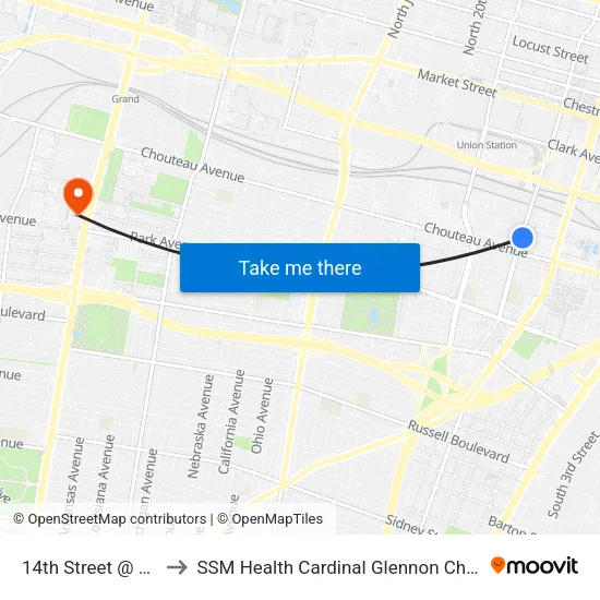 14th Street @ Papin Nb to SSM Health Cardinal Glennon Children's Hospital map