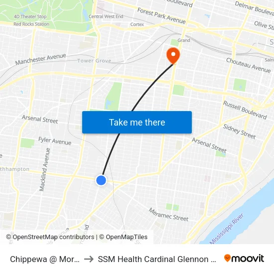 Chippewa @ Morganford Eb to SSM Health Cardinal Glennon Children's Hospital map