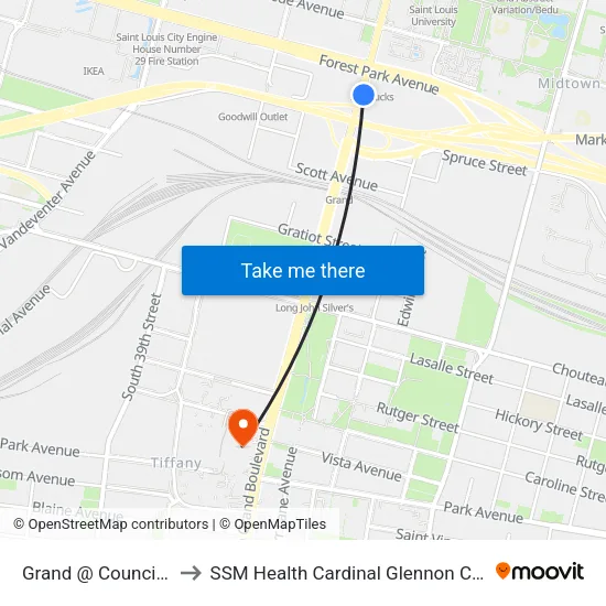 Grand @ Council Plaza Nb to SSM Health Cardinal Glennon Children's Hospital map