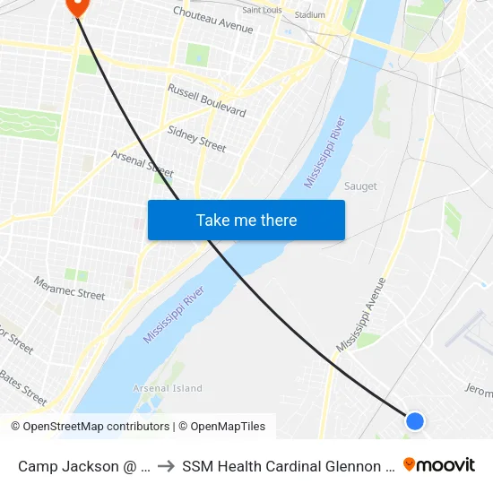 Camp Jackson @ Hawkins Nb to SSM Health Cardinal Glennon Children's Hospital map