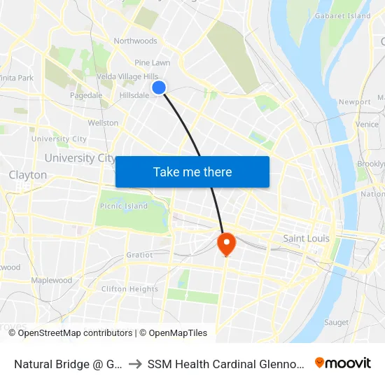 Natural Bridge @ Goodfellow Wb to SSM Health Cardinal Glennon Children's Hospital map
