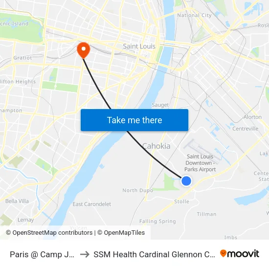 Paris @ Camp Jackson Sb to SSM Health Cardinal Glennon Children's Hospital map