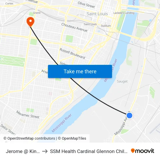 Jerome @ Kinder Wb to SSM Health Cardinal Glennon Children's Hospital map