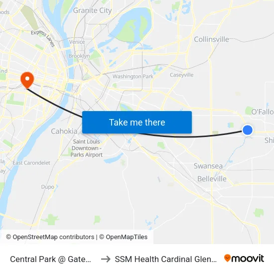 Central Park @ Gateway Classic Cars Sb to SSM Health Cardinal Glennon Children's Hospital map