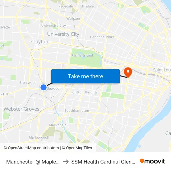 Manchester @ Maplewood Metrolink Eb to SSM Health Cardinal Glennon Children's Hospital map
