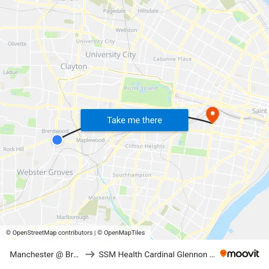Manchester @ Brentwood Wb to SSM Health Cardinal Glennon Children's Hospital map