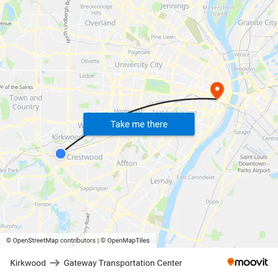 Kirkwood to Gateway Transportation Center map