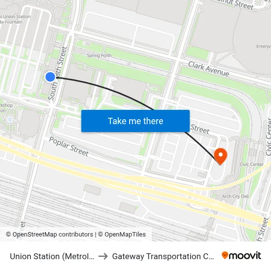 Union Station (Metrolink) to Gateway Transportation Center map