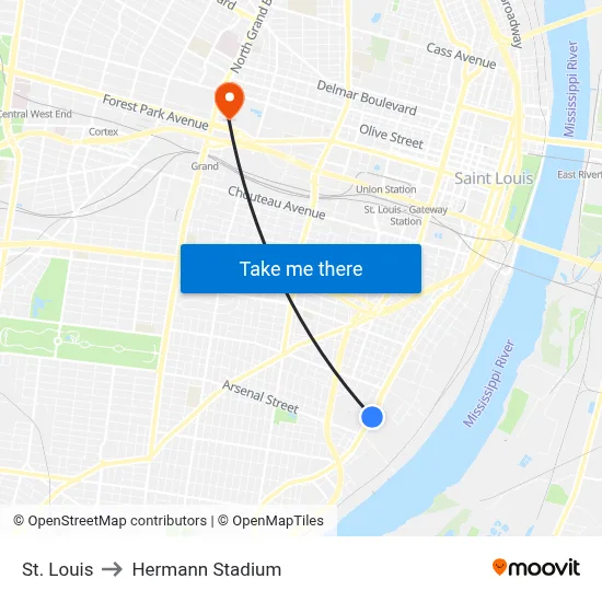 St. Louis to Hermann Stadium map