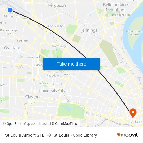 St Louis Airport STL to St Louis Public Library map