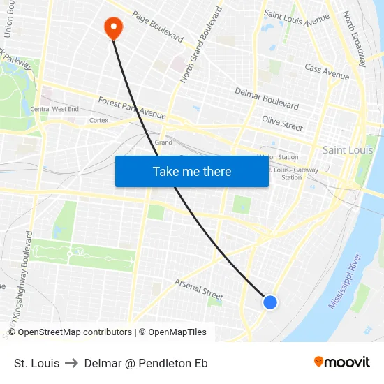 St. Louis to Delmar @ Pendleton Eb map