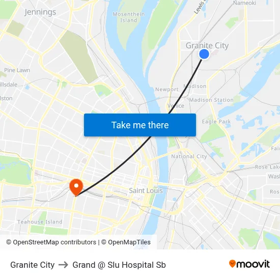 Granite City to Grand @ Slu Hospital Sb map