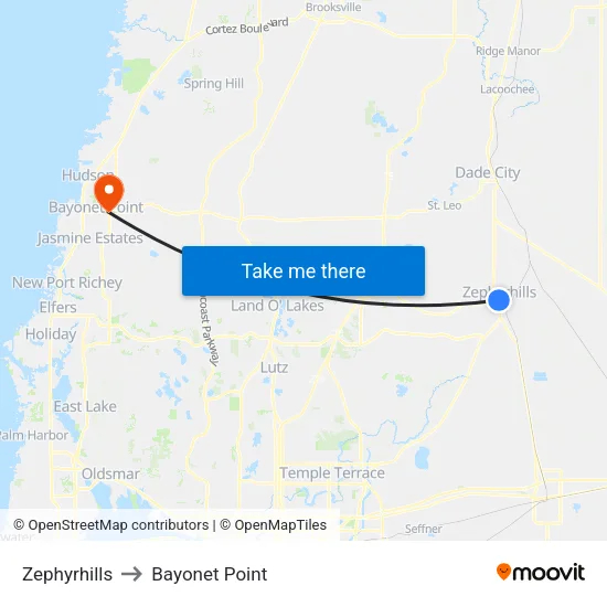 Zephyrhills to Bayonet Point map