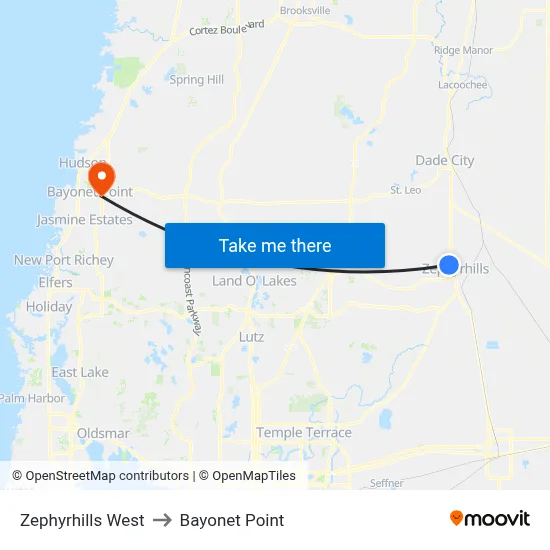 Zephyrhills West to Bayonet Point map