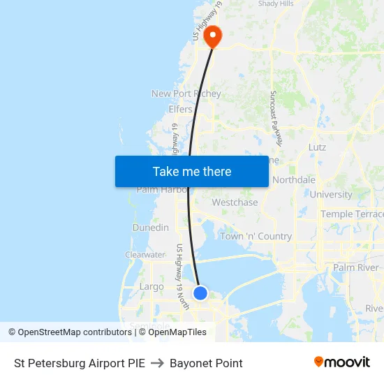 St Petersburg Airport PIE to Bayonet Point map
