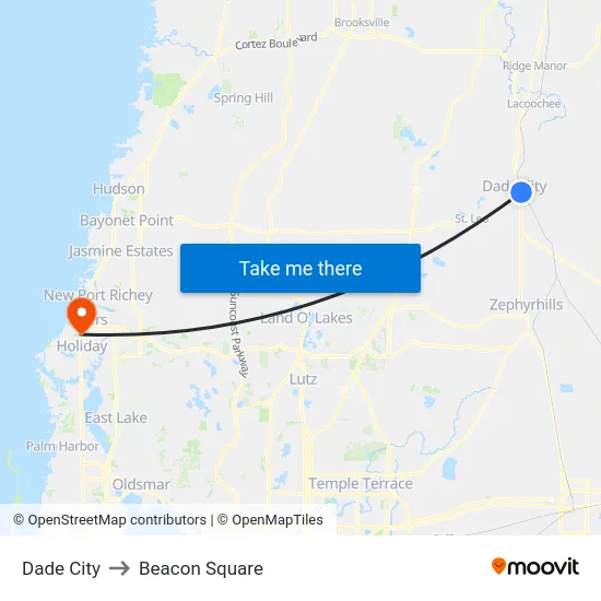 Dade City to Beacon Square map