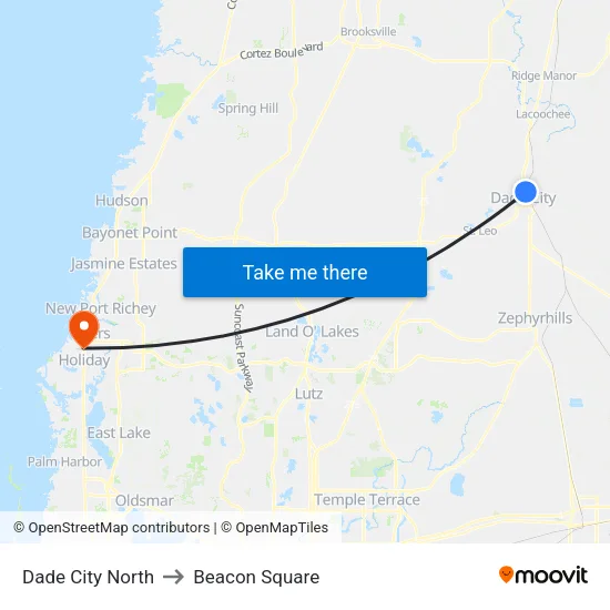 Dade City North to Beacon Square map