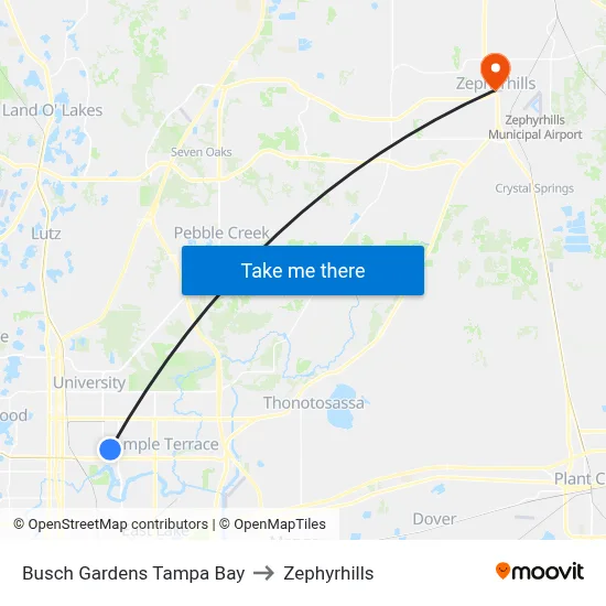 Busch Gardens Tampa Bay to Zephyrhills map