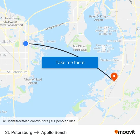 St. Petersburg to Apollo Beach map