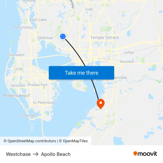 Westchase to Apollo Beach map
