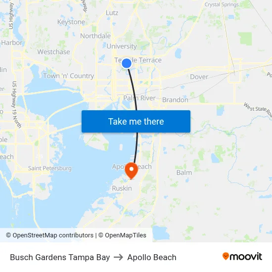 Busch Gardens Tampa Bay to Apollo Beach map
