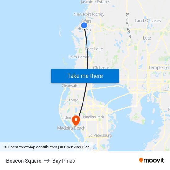 Beacon Square to Bay Pines map