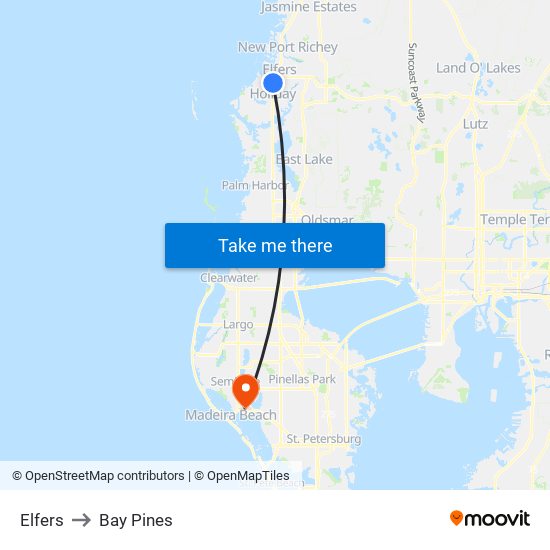 Elfers to Bay Pines map