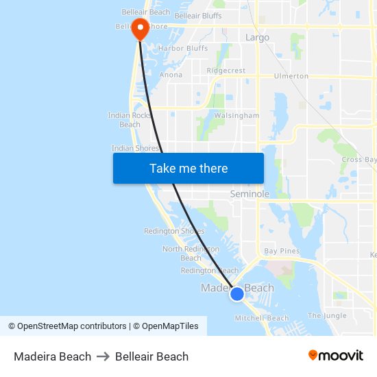 Madeira Beach to Belleair Beach map