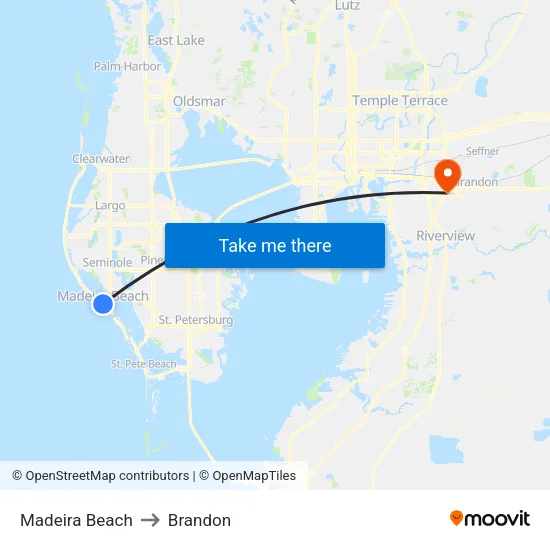 Madeira Beach to Brandon map
