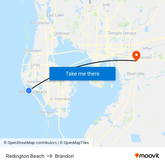 Redington Beach to Brandon map