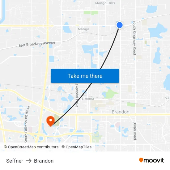 Seffner to Brandon map