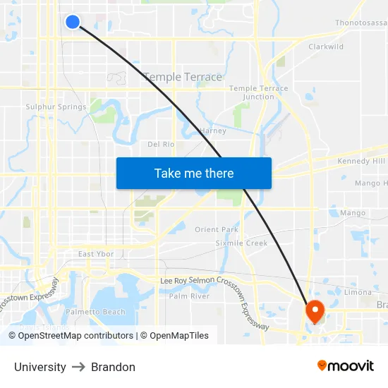 University to Brandon map