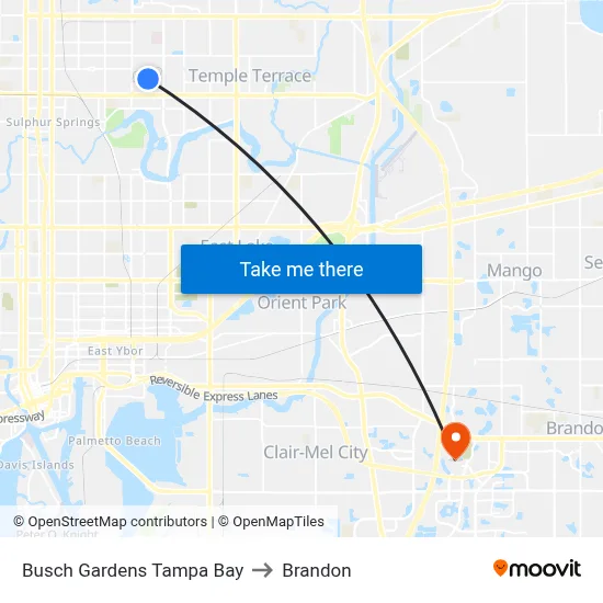 Busch Gardens Tampa Bay to Brandon map