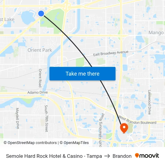 Semole Hard Rock Hotel & Casino - Tampa to Brandon map