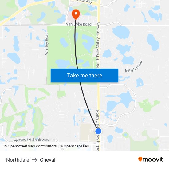 Northdale to Cheval map