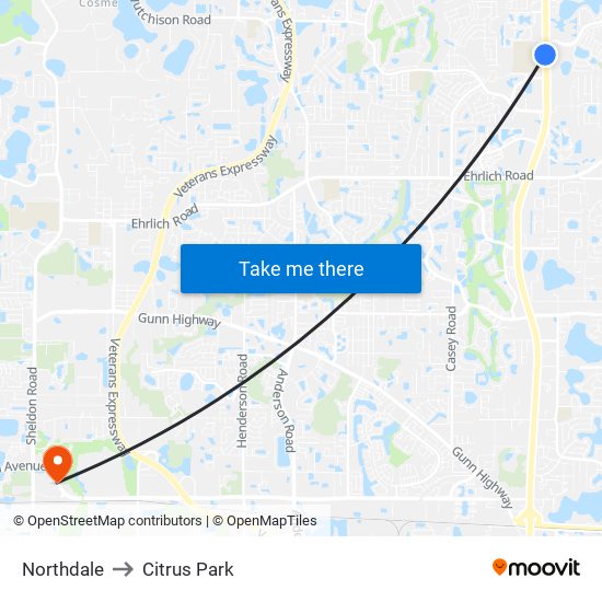 Northdale to Citrus Park map