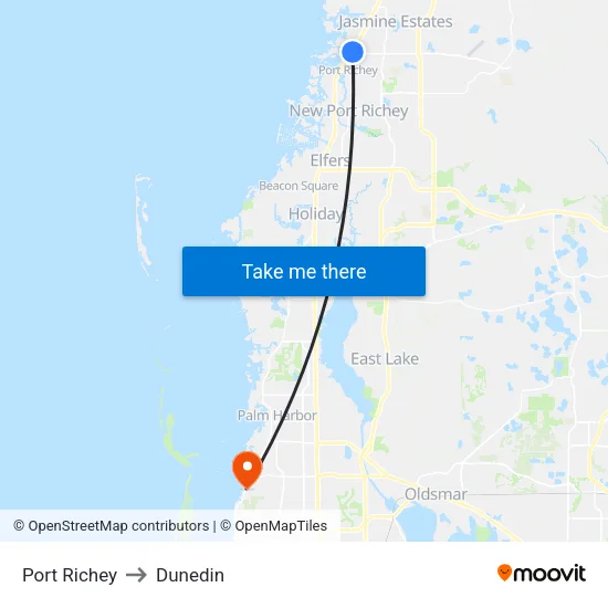 Port Richey to Dunedin map