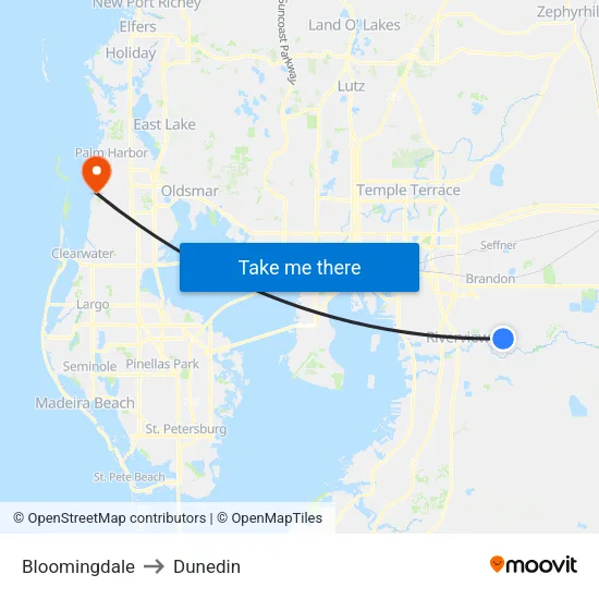 Bloomingdale to Dunedin map