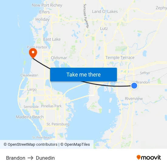 Brandon to Dunedin map
