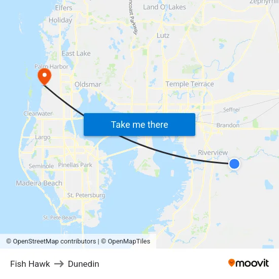 Fish Hawk to Dunedin map