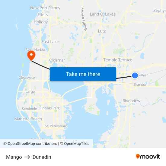 Mango to Dunedin map