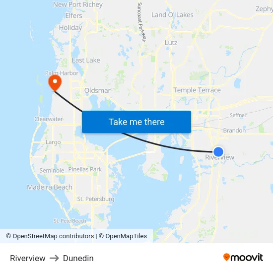 Riverview to Dunedin map