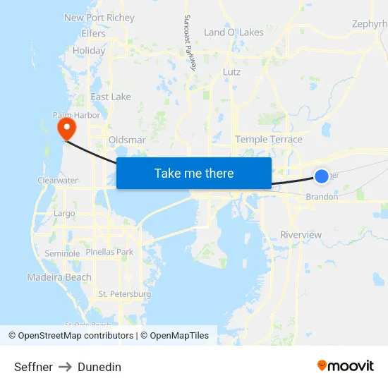 Seffner to Dunedin map