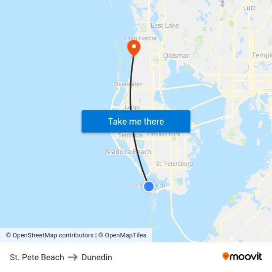 St. Pete Beach to Dunedin map