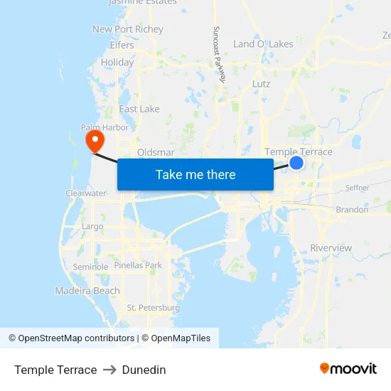 Temple Terrace to Dunedin map