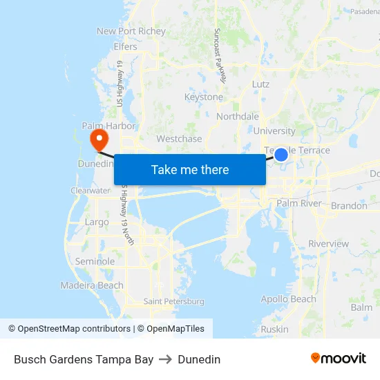 Busch Gardens Tampa Bay to Dunedin map