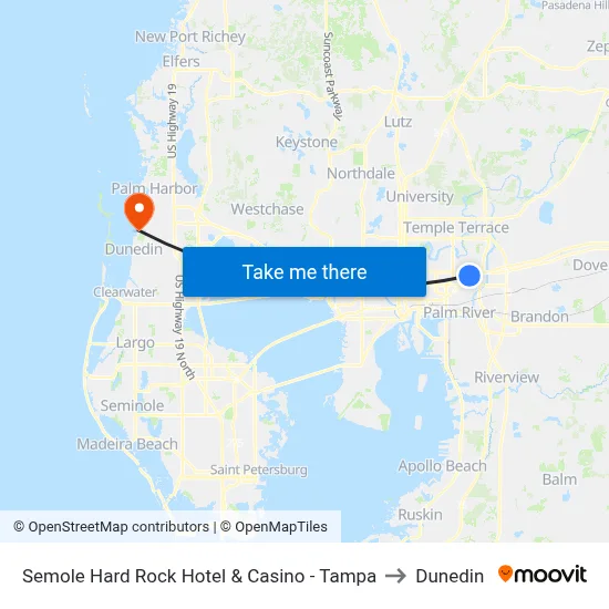 Semole Hard Rock Hotel & Casino - Tampa to Dunedin map