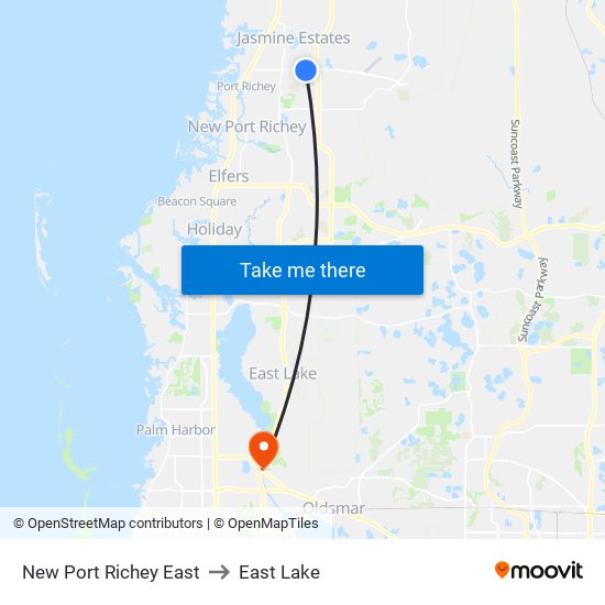 New Port Richey East to East Lake map