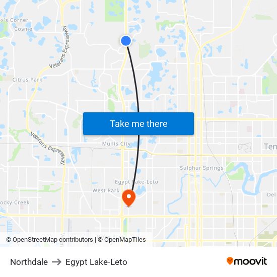 Northdale to Egypt Lake-Leto map